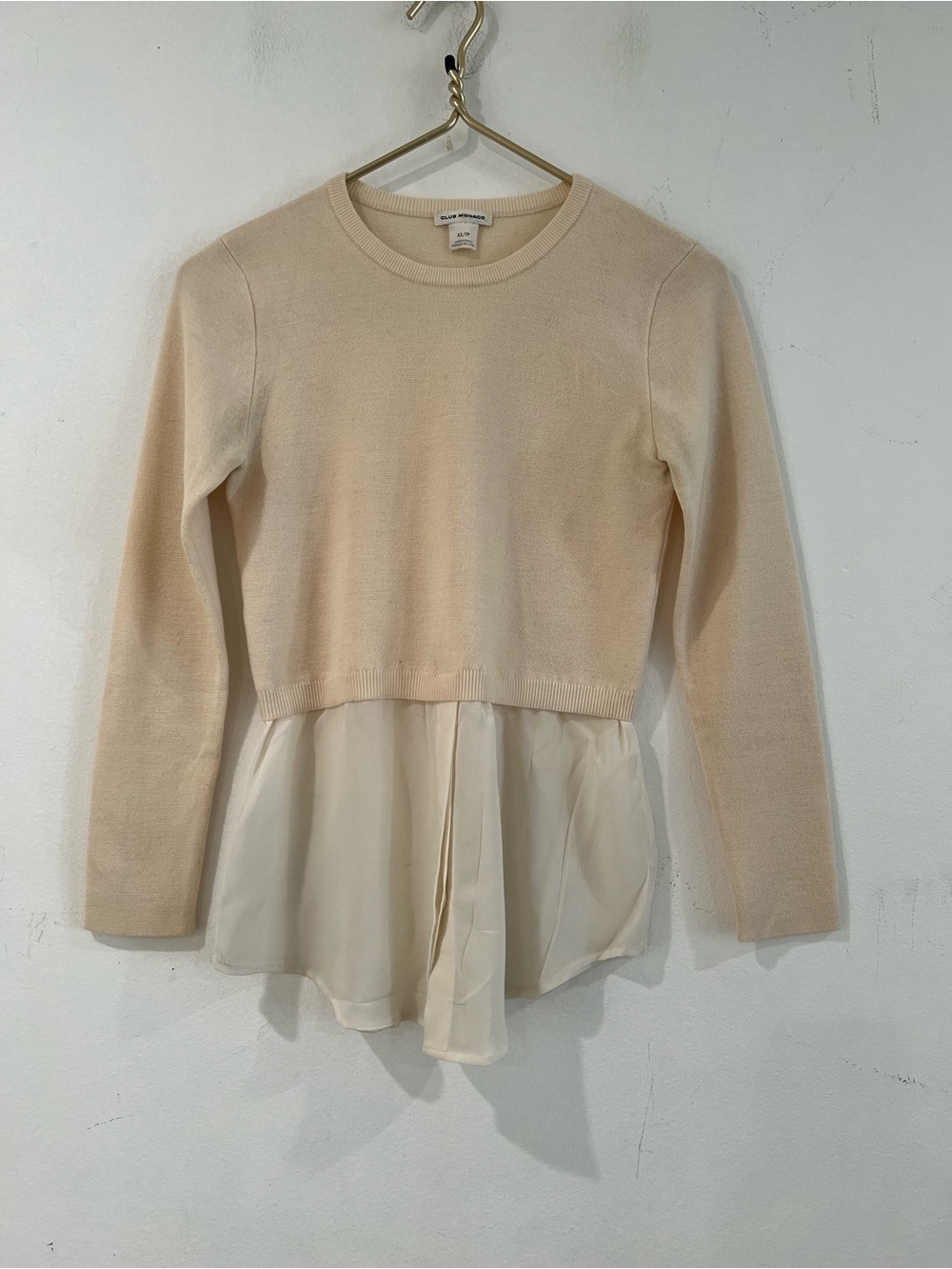 CLUB MÓNACO Cream Two-Tone Pullover with Chiffon Hem XS